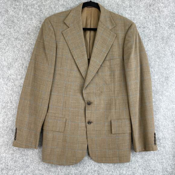 Vintage Neiman Marcus Glyndebourne Blazer Sport Coat Mens 40R Tan Windowpane 70s
